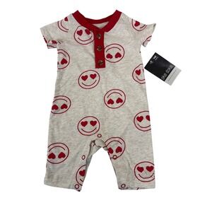 Okie‎ Dokie Baby Newborn Oatmeal Heather Smiley Face Romper NB 5-8 lbs NEW